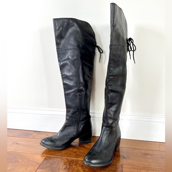 Maddison Thigh High Black Leather Boots - Picture 3 of 13